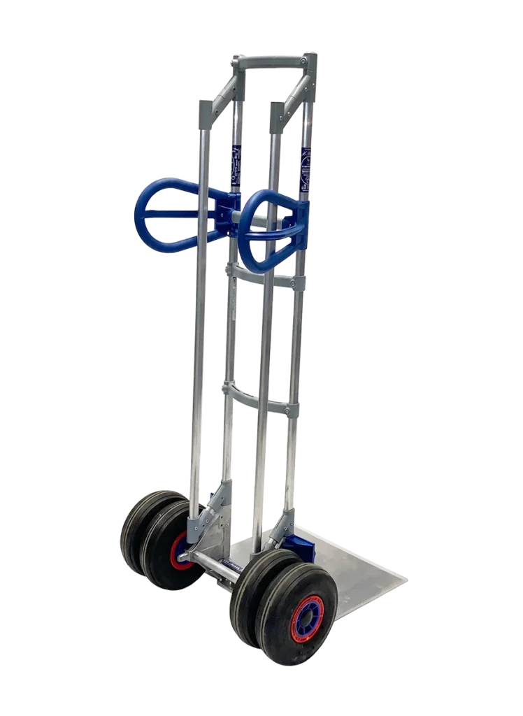 Fitness steekwagen achterzijde met dubbele banden en dubbel frame